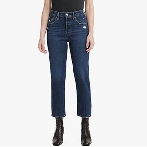 NWT Levi’s 501 cropped dark wash distressed 28